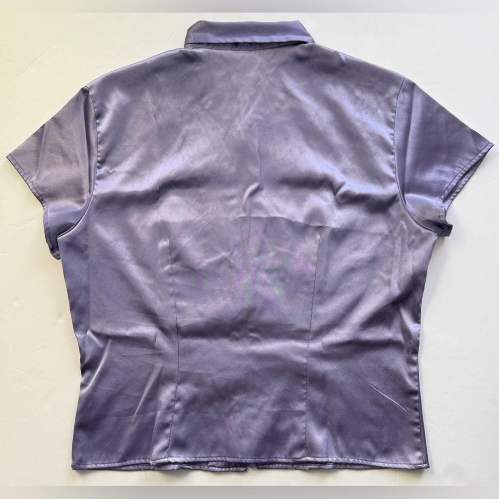 Vintage Express Satin Pointed Collar Zip Cropped Top Purple Size L - Picture 2 of 9